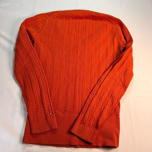 Tommy Hilfiger Orange Cable Knit Ribbed Long Sleeve Sweater Women's Size Small - Picture 3 of 5